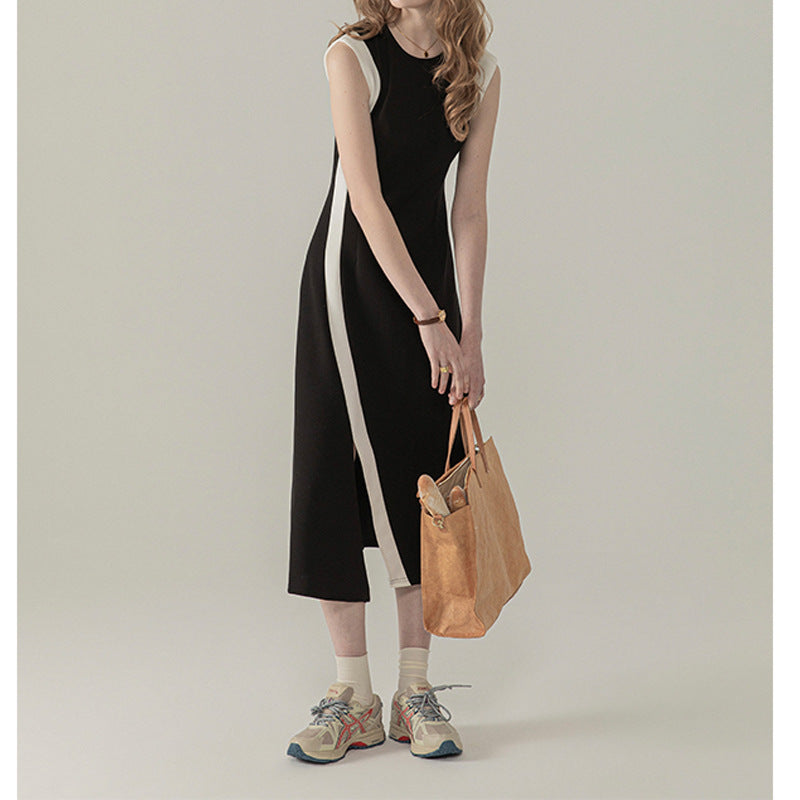 Black Panel Sleeveless Dress For Women Mohsin Aziz