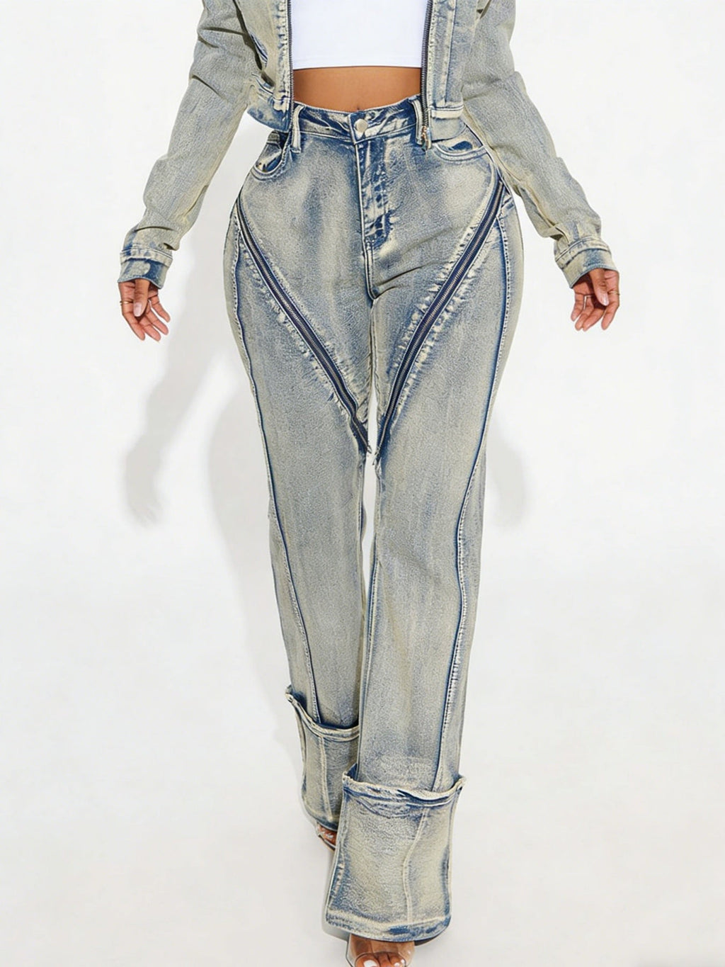 New Fashionable And Sexy Women's High Elasticity Washed Zipper Denim Pants Mohsin Aziz