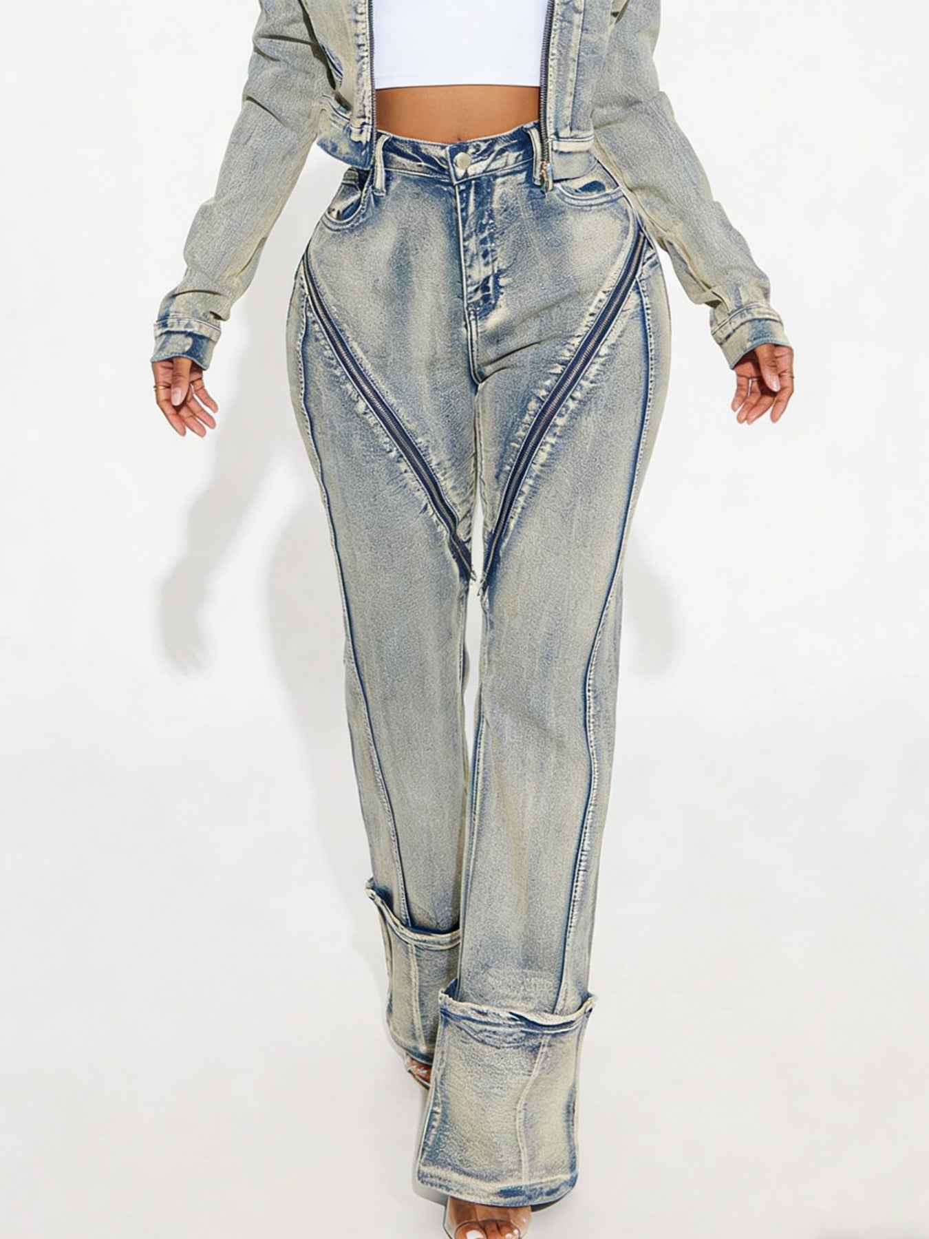 New Fashionable And Sexy Women's High Elasticity Washed Zipper Denim Pants Mohsin Aziz