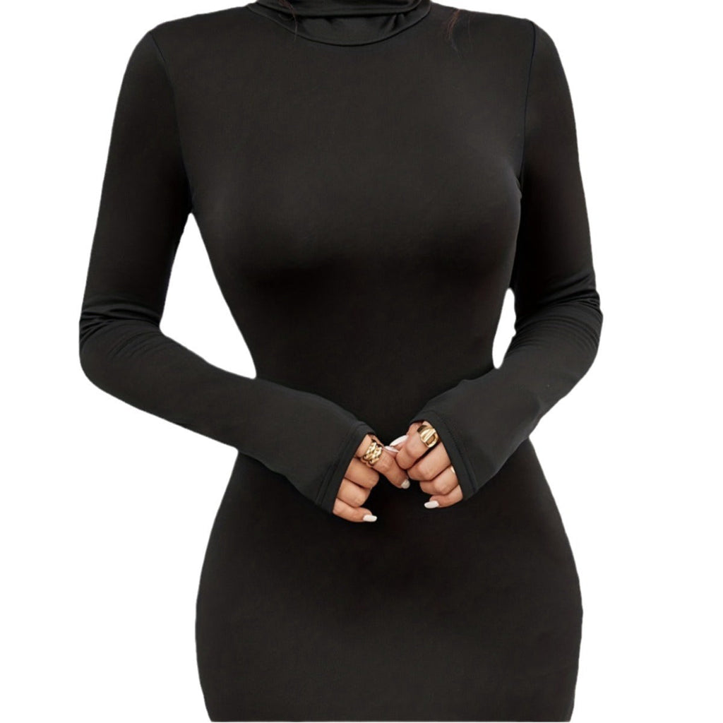 Brushed Black Turtleneck Slim Fit Dress Slimming Long Sleeves All-matching Mohsin Aziz