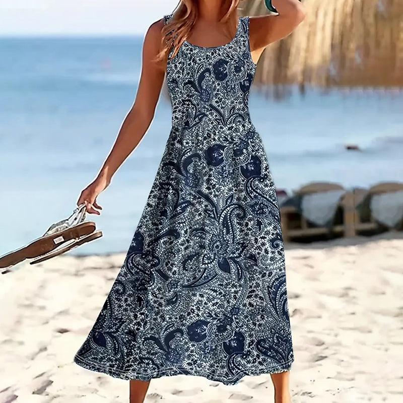 Women Floral Summer Maxi Dress Casual Beach Printed Sleeveless Boho Flowy Tank Sundress Mohsin Aziz