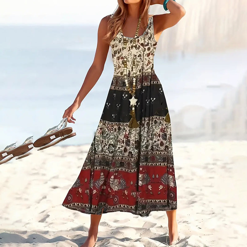 Women Floral Summer Maxi Dress Casual Beach Printed Sleeveless Boho Flowy Tank Sundress Mohsin Aziz