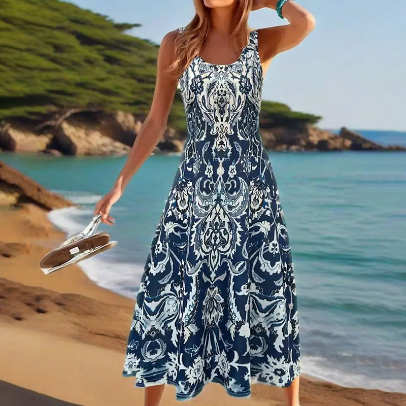 Women Floral Summer Maxi Dress Casual Beach Printed Sleeveless Boho Flowy Tank Sundress Mohsin Aziz