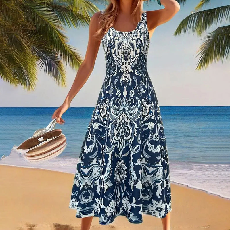 Women Floral Summer Maxi Dress Casual Beach Printed Sleeveless Boho Flowy Tank Sundress Mohsin Aziz