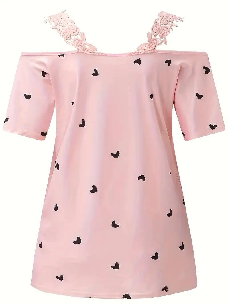 New Summer Short-sleeved Lace Heart Print T-shirt Women's Top Mohsin Aziz