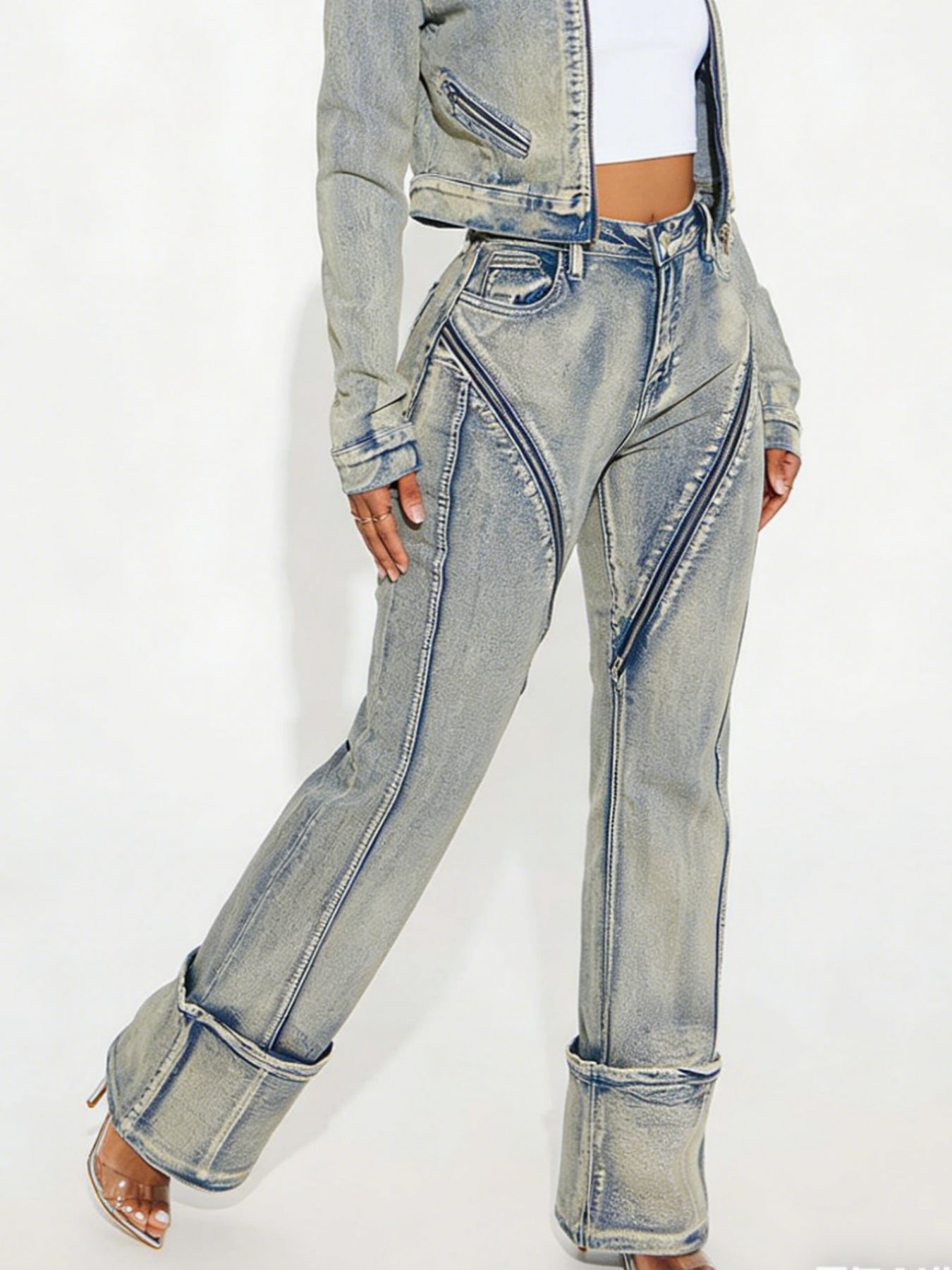 New Fashionable And Sexy Women's High Elasticity Washed Zipper Denim Pants Mohsin Aziz