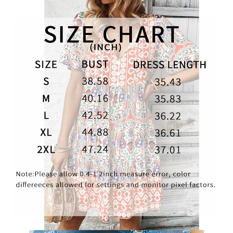 Women Casual Summer Dress Boho Drawstring V Neck Short Sleeve Floral Print Flowy Beach Dress Mohsin Aziz