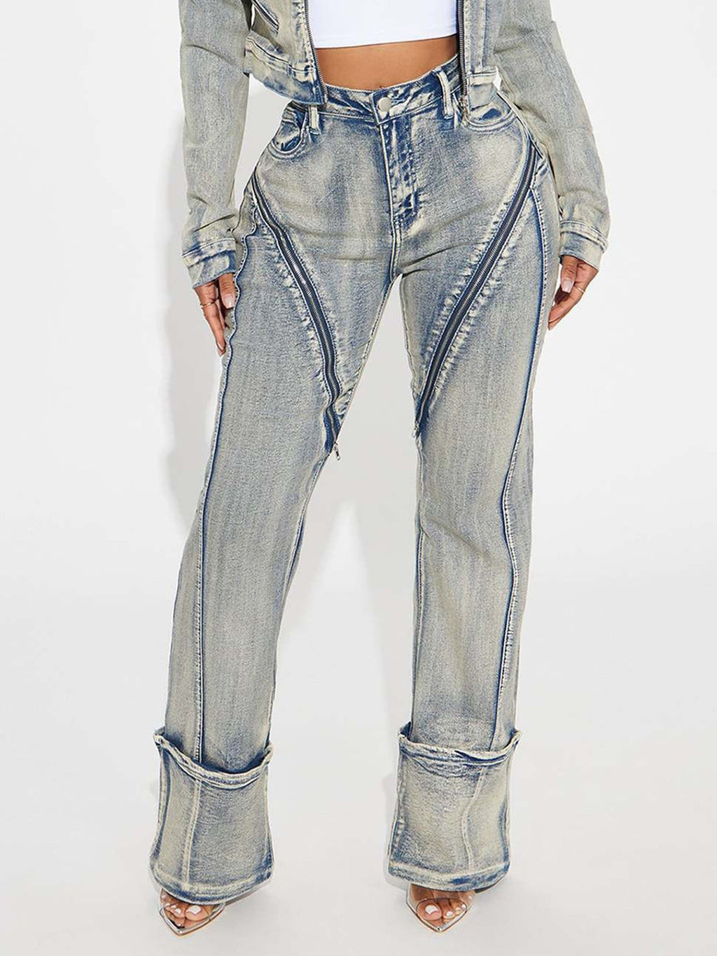 New Fashionable And Sexy Women's High Elasticity Washed Zipper Denim Pants Mohsin Aziz
