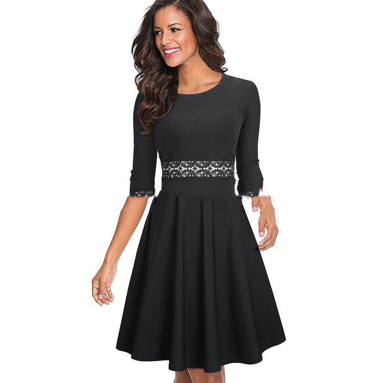 Dress Slim Fit Slimming Round Neck Sleeve Mohsin Aziz