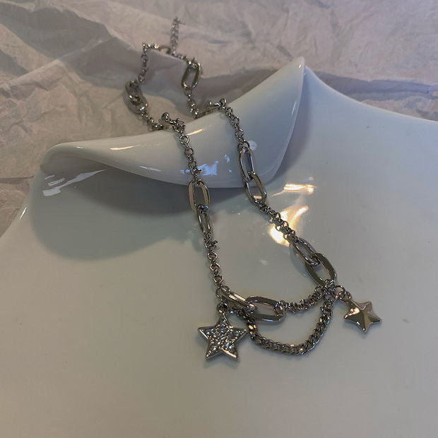Short Diamond-studded Five-pointed Star Necklace Sweet Cool And Minimalist Style For Women