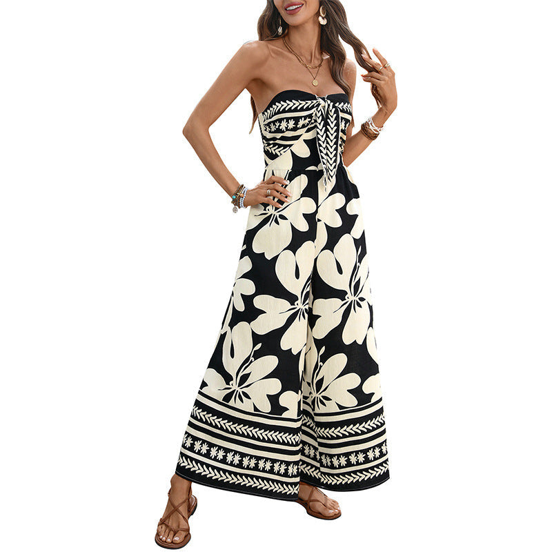 Floral-print Lace-up Bandeau Backless Jumpsuit Mohsin Aziz