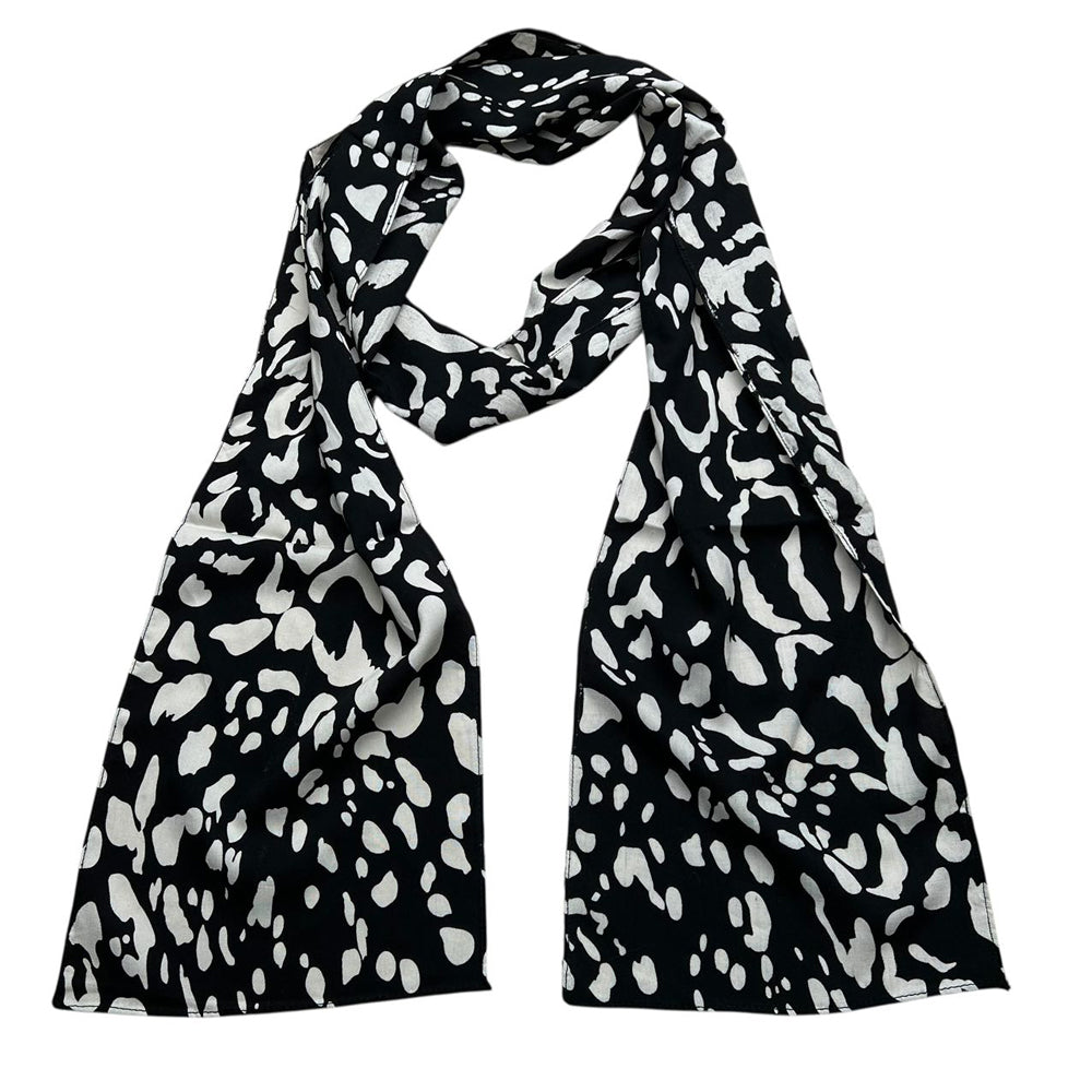 Black & White Printed Viscose Scarf - Abstract Long Scarf 79inchx9inch
